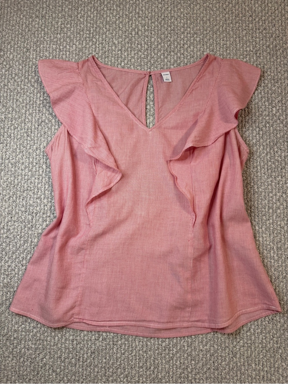 Old Navy Flutter Ruffle V-Neck Cotton Tank Top, Red & White, Rodeo, party size L